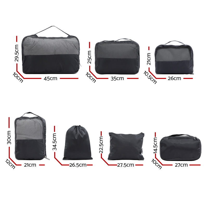 7PCS Dark Grey Packing Cubes Travel Luggage Organiser Suitcase Storage Bag
