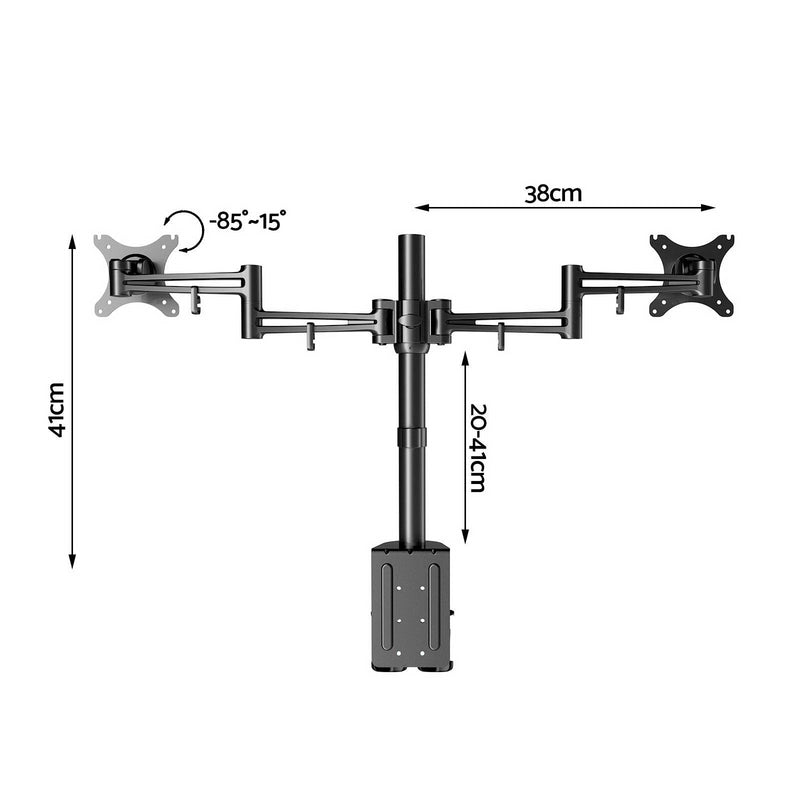 2 Arms Adjustable Monitor Screen Holder - Black