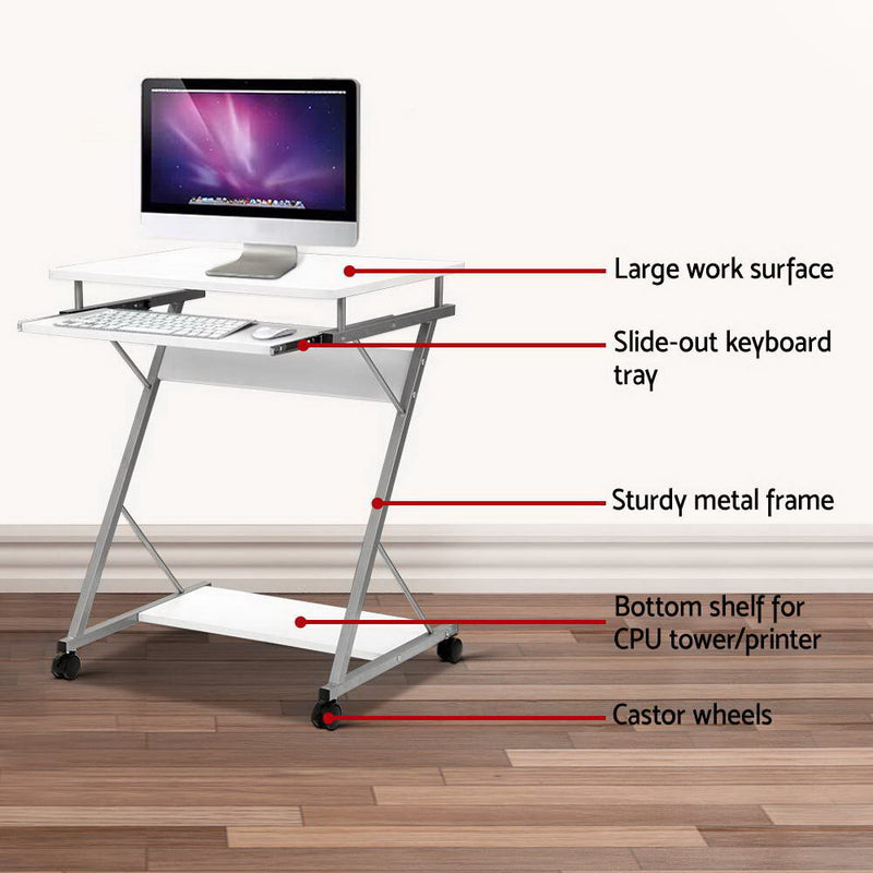 Metal Pull Out Table Desk - White