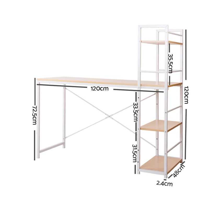 Metal Desk with Shelves - White with Oak Top