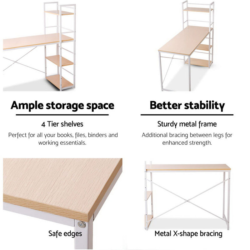 Metal Desk with Shelves - White with Oak Top