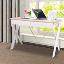 Metal Desk with Drawer - White with Oak Top