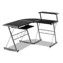 Corner Metal Pull Out Table Desk - Black