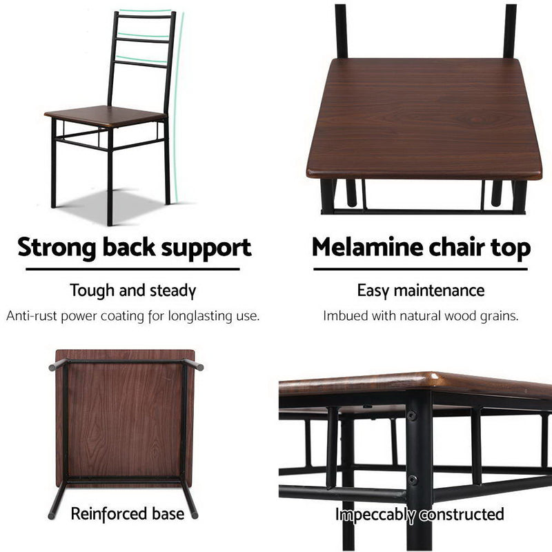 Metal Table and Chairs - Walnut & Black