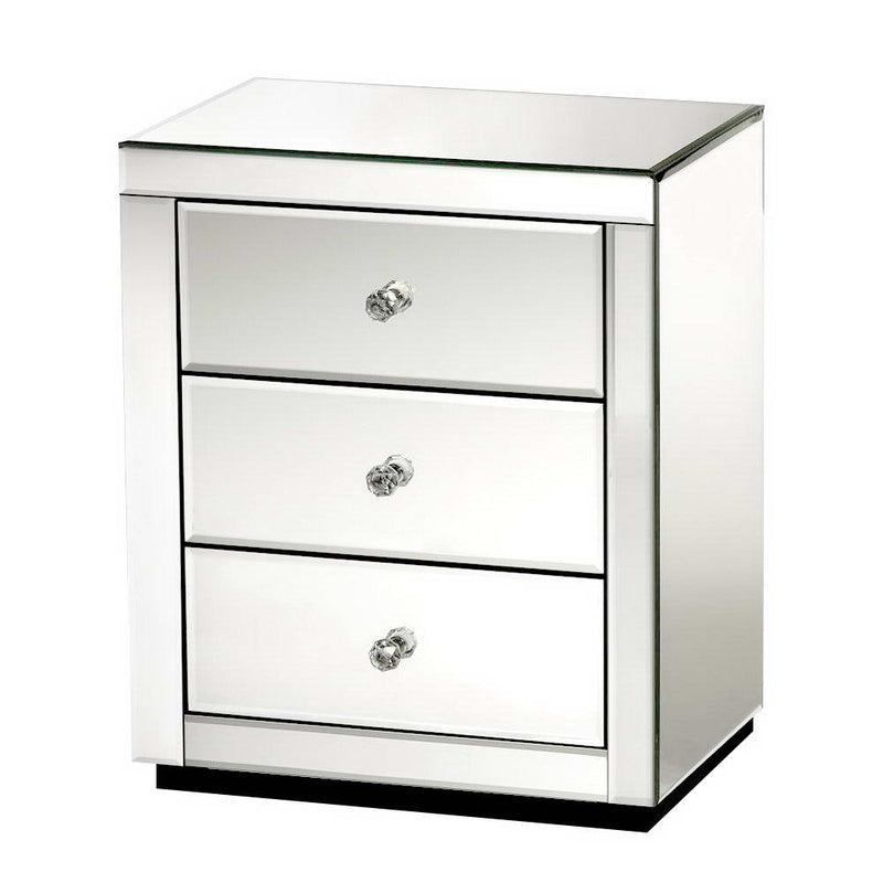 Mirrored Bedside Table Drawers Furniture Mirror Glass Presia Silver