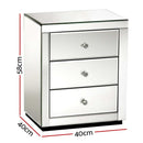 Mirrored Bedside Table Drawers Furniture Mirror Glass Presia Silver