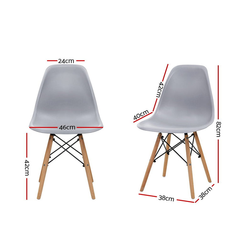 Set of 4 Retro Dining DSW Chairs Kitchen Cafe Beech Wood Legs Grey