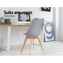 Set of 4 Retro Dining DSW Chairs PU Leather Padded Kitchen Cafe Beech Wood Legs Grey