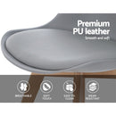 Set of 4 Retro Dining DSW Chairs PU Leather Padded Kitchen Cafe Beech Wood Legs Grey