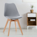 Set of 4 Retro Dining DSW Chairs PU Leather Padded Kitchen Cafe Beech Wood Legs Grey