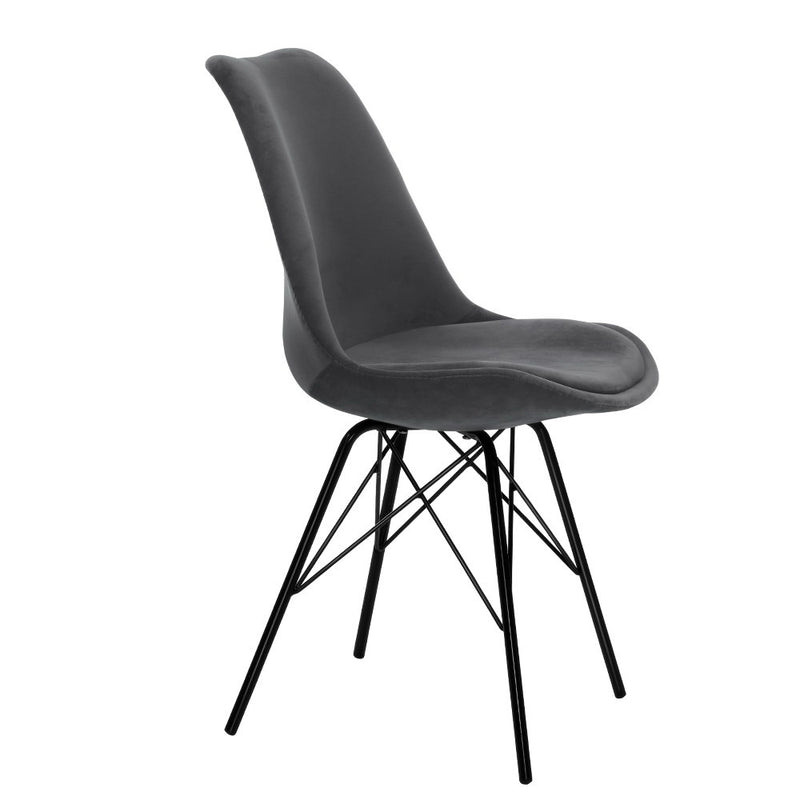 Set of 2 Dining Chairs DSW Cafe Kitchen Velvet Fabric Padded Iron Legs Grey
