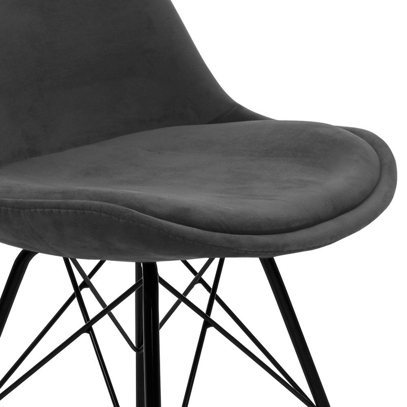 Set of 2 Dining Chairs DSW Cafe Kitchen Velvet Fabric Padded Iron Legs Grey