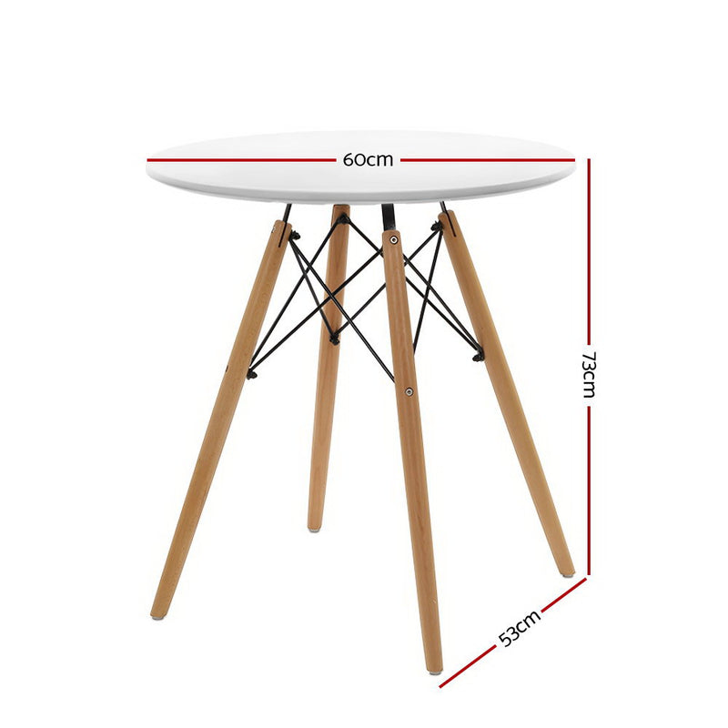 Round Dining Table 4 Seater 60cm Cafe Kitchen Retro Timber Wood MDF Tables White