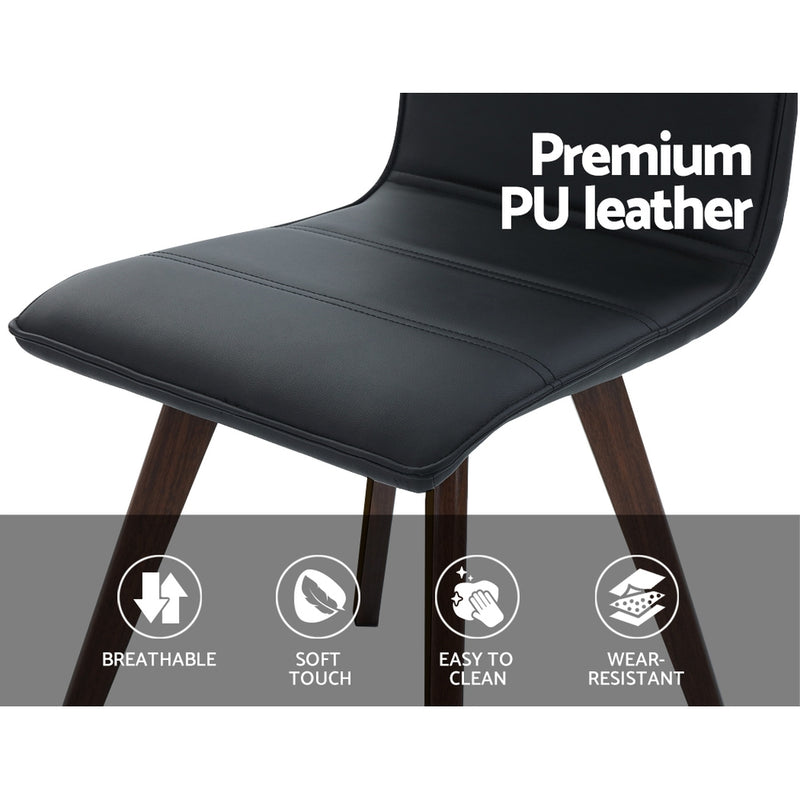 Set of 2 Dining Chairs Retro Chair New metal Legs High Back PU Leather Black