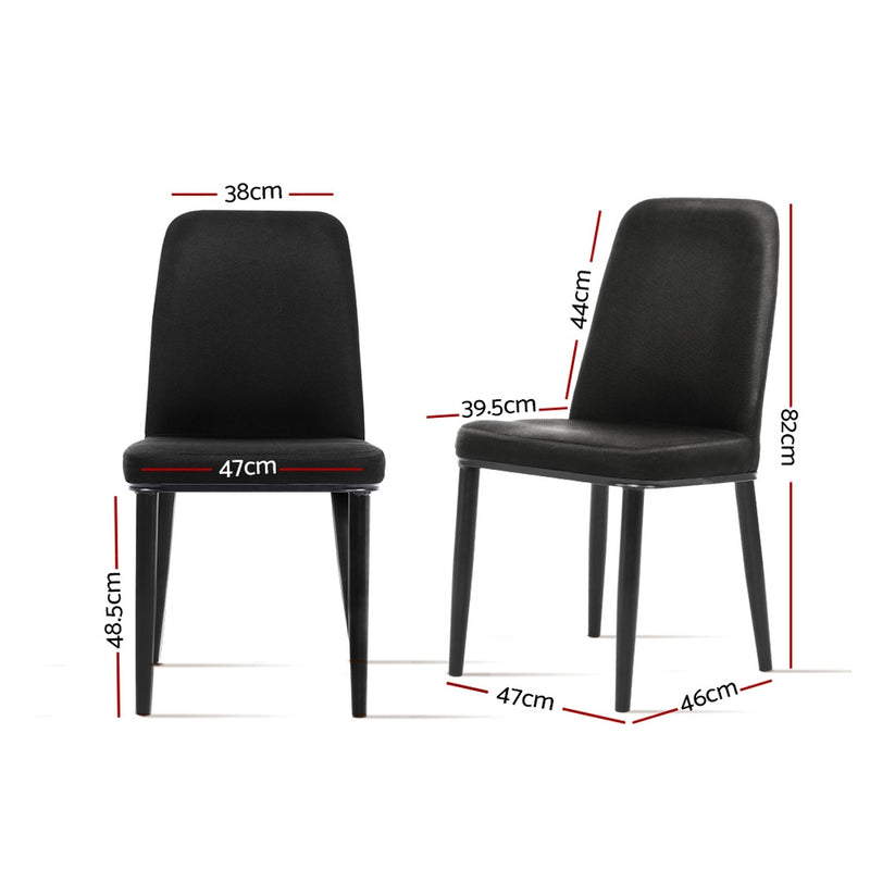 Set of 2 Dining Chairs Replica Kitchen Chair Black Fabric Padded Retro Iron Leg