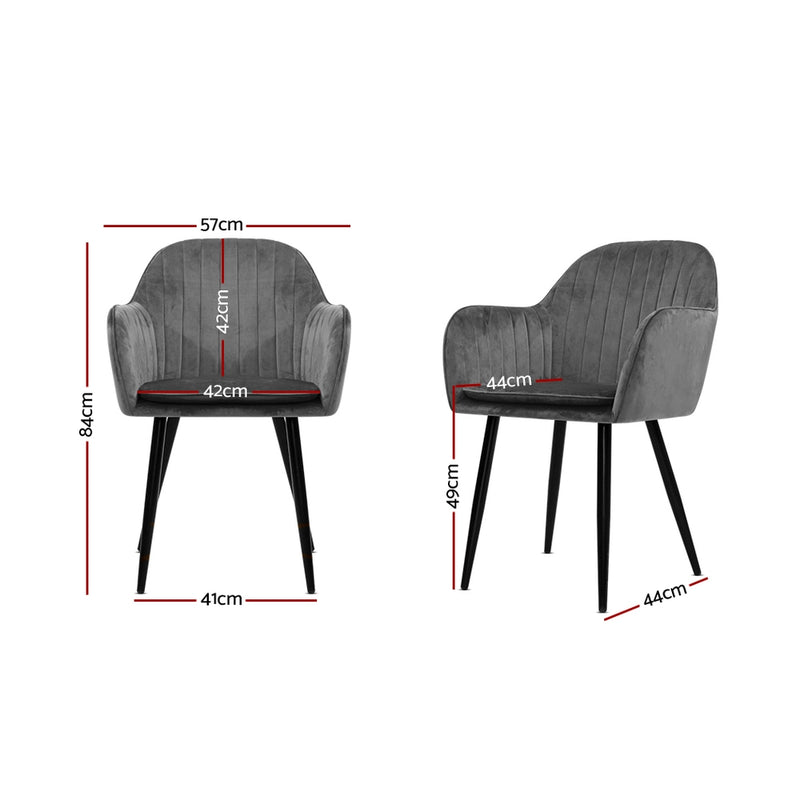 Set of 2 Dining Chairs Retro Chair Metal Legs Replica Armchair Velvet Grey