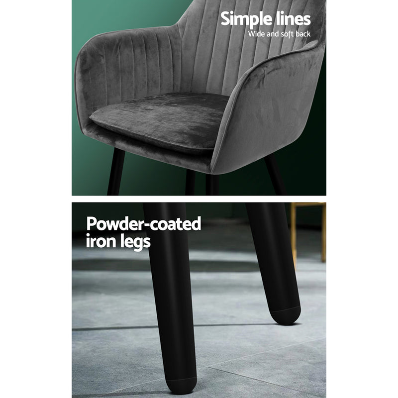 Set of 2 Dining Chairs Retro Chair Metal Legs Replica Armchair Velvet Grey