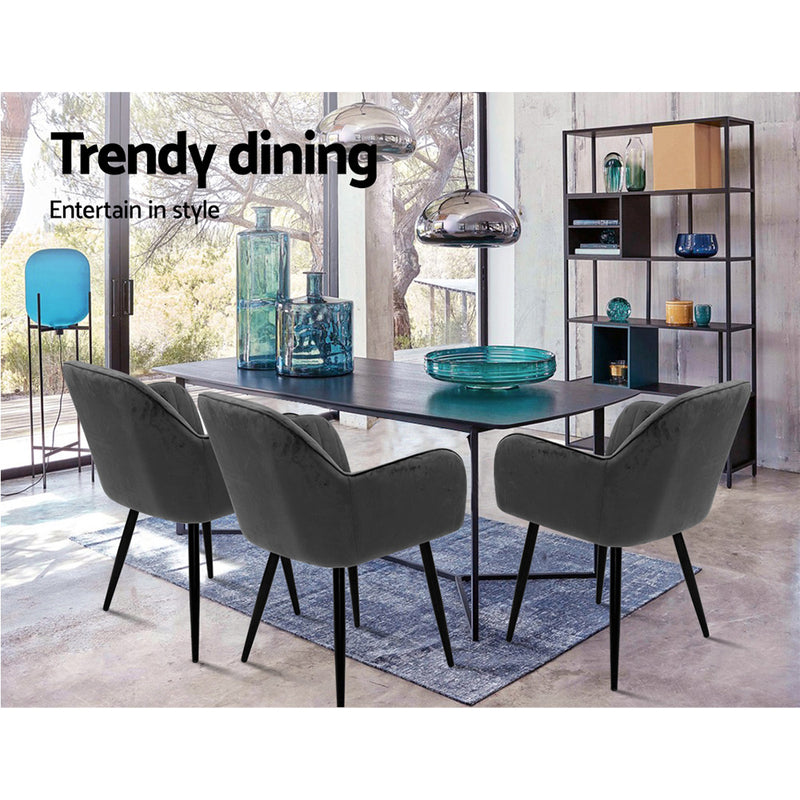 Set of 2 Dining Chairs Retro Chair Metal Legs Replica Armchair Velvet Grey