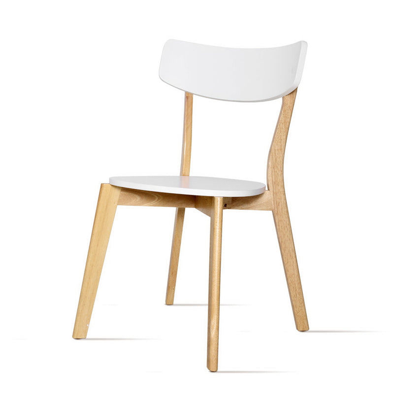 Set of 2 Dining Chairs Kitchen Chair Rubber Wood Cafe Retro White Wooden Seat