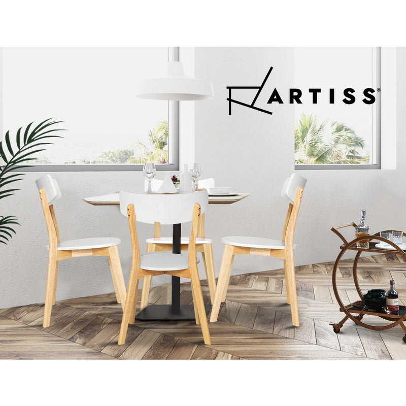 Set of 2 Dining Chairs Kitchen Chair Rubber Wood Cafe Retro White Wooden Seat