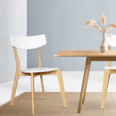 Set of 2 Dining Chairs Kitchen Chair Rubber Wood Cafe Retro White Wooden Seat
