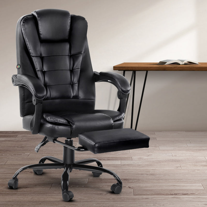 Electric Massage Office Chairs Recliner Computer Gaming Seat Footrest Black
