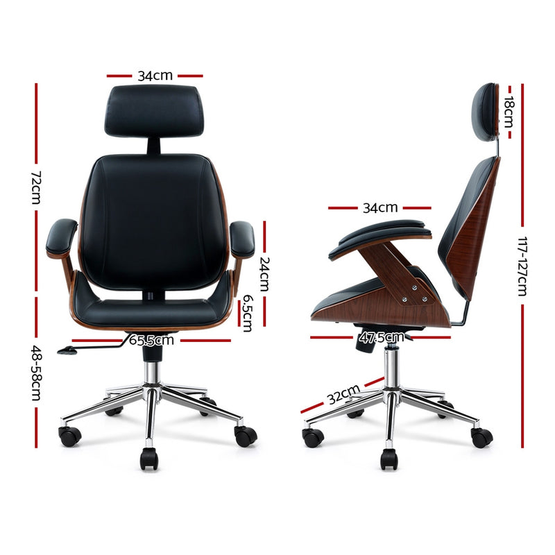 Wooden Office Chair Computer Gaming Chairs Executive Leather Black