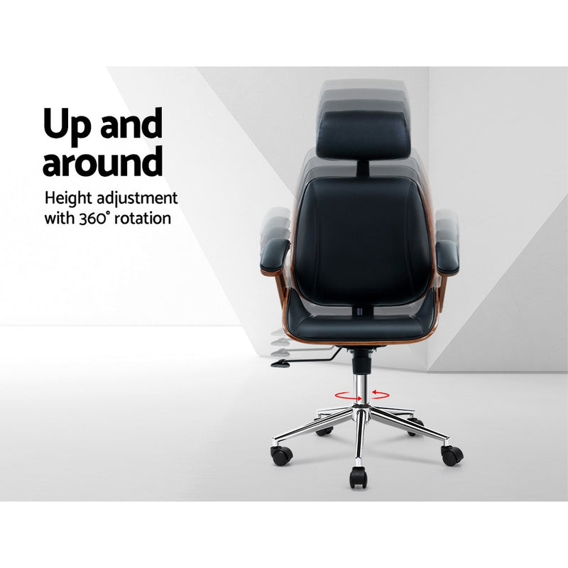 Wooden Office Chair Computer Gaming Chairs Executive Leather Black