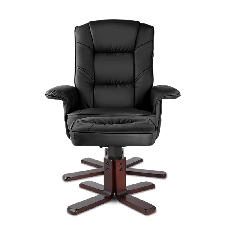 PU Leather Wood Armchair Recliner - Black