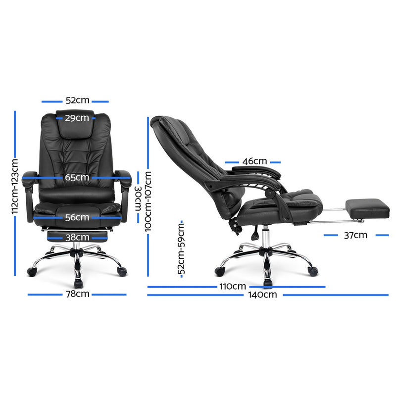 PU Leather Reclining Chair with Footrest - Black