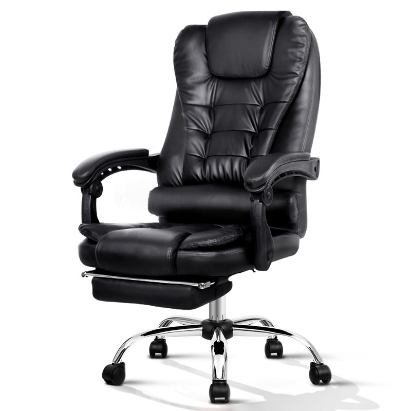 PU Leather Reclining Chair with Footrest - Black