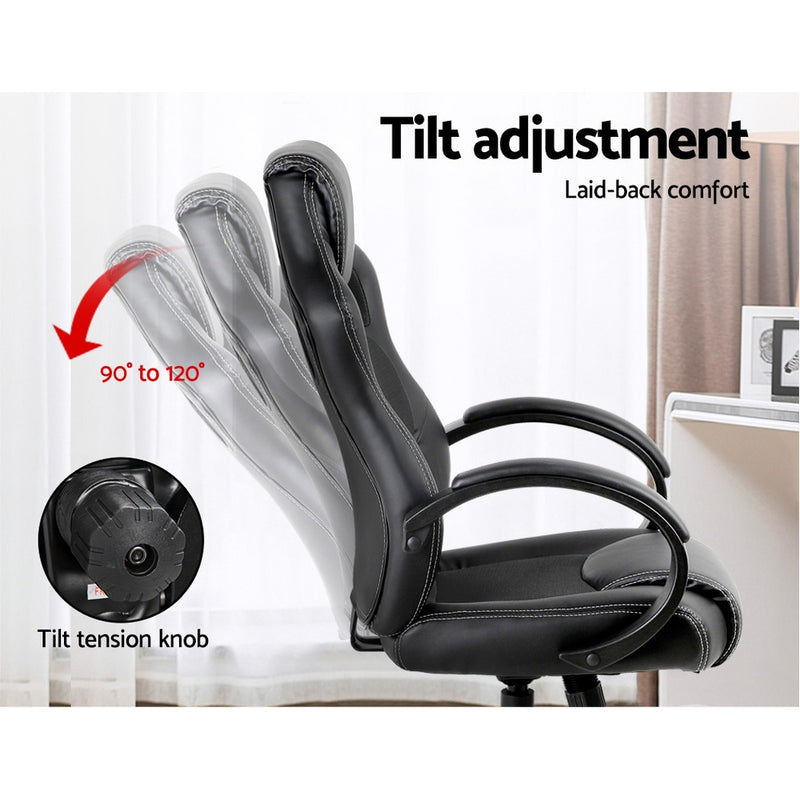 Racing Style PU Leather Office Desk Chair - Black