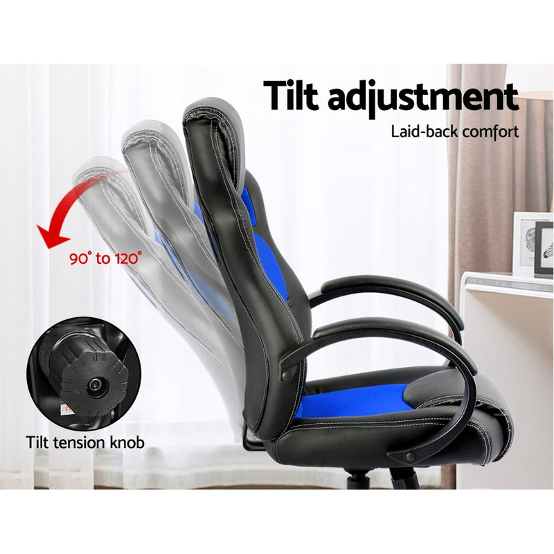 Racing Style PU Leather Office Desk Chair - Blue