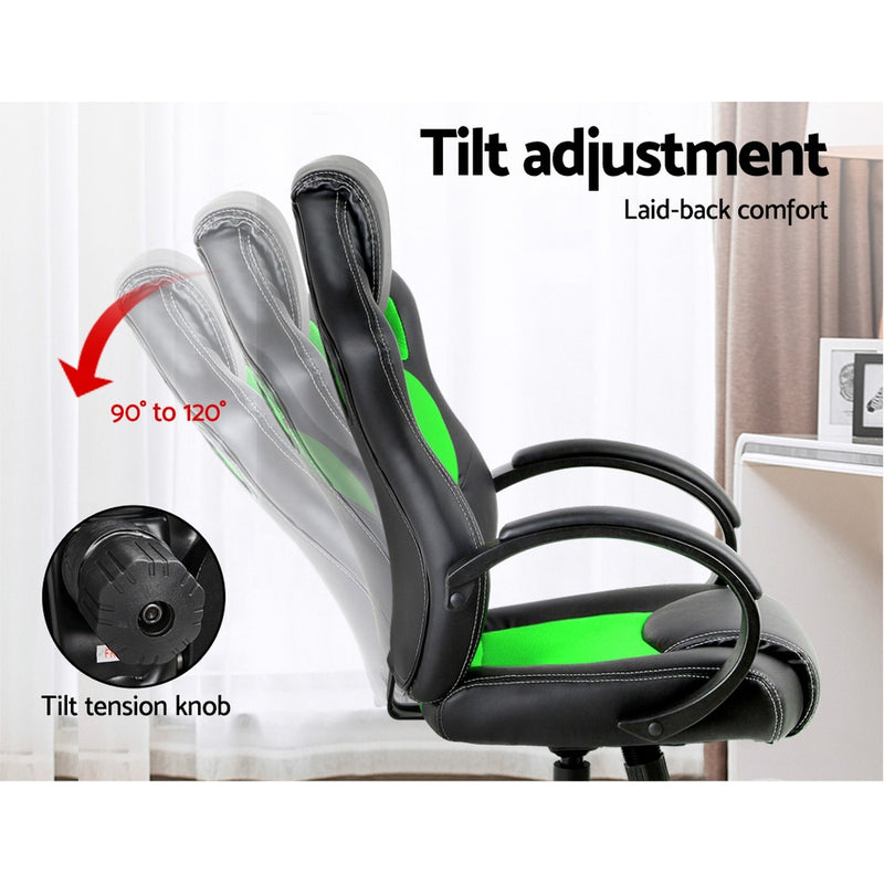 Racing Style PU Leather Office Desk Chair - Green