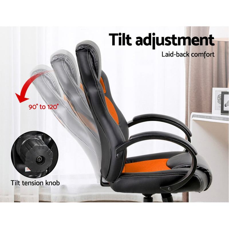 Racing Style PU Leather Office Desk Chair - Orange