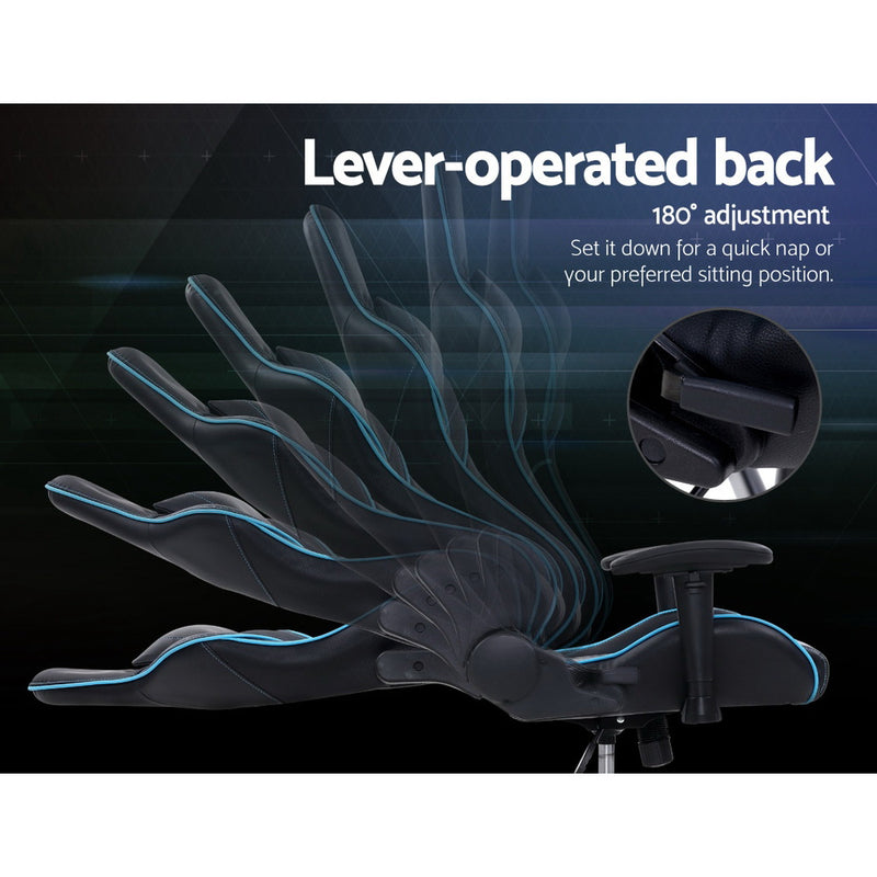 Gaming Office Chair Computer Chairs Leather Seat Racing Racer Recliner Meeting Chair Black Blue
