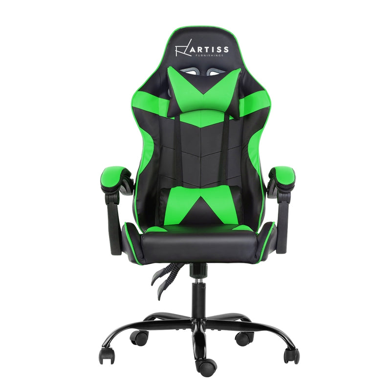 Office Chair Gaming Chair Computer Chairs Recliner PU Leather Seat Armrest Black Green