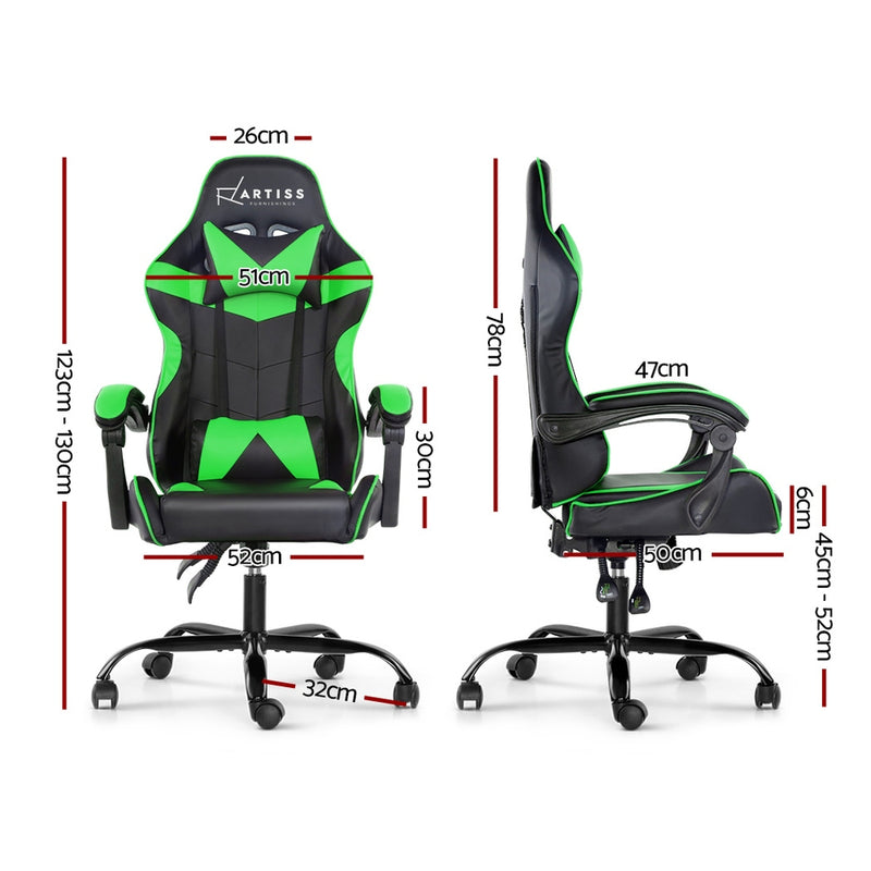 Office Chair Gaming Chair Computer Chairs Recliner PU Leather Seat Armrest Black Green