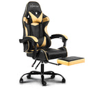 Office Chair Gaming Chair Computer Chairs Recliner PU Leather Seat Armrest Footrest Black Golden