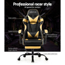 Office Chair Gaming Chair Computer Chairs Recliner PU Leather Seat Armrest Footrest Black Golden
