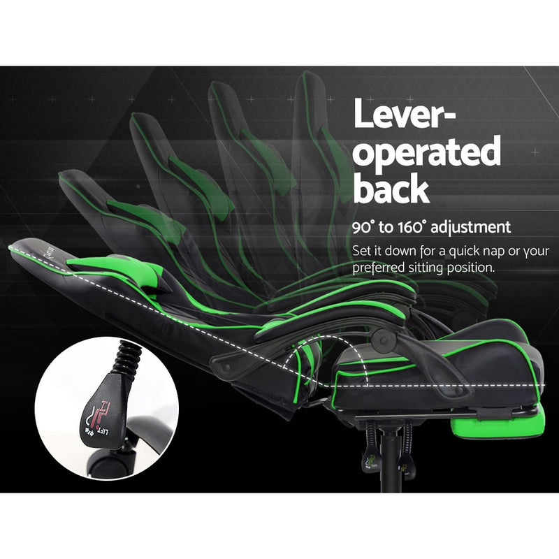 Office Chair Gaming Chair Computer Chairs Recliner PU Leather Seat Armrest Footrest Black Green