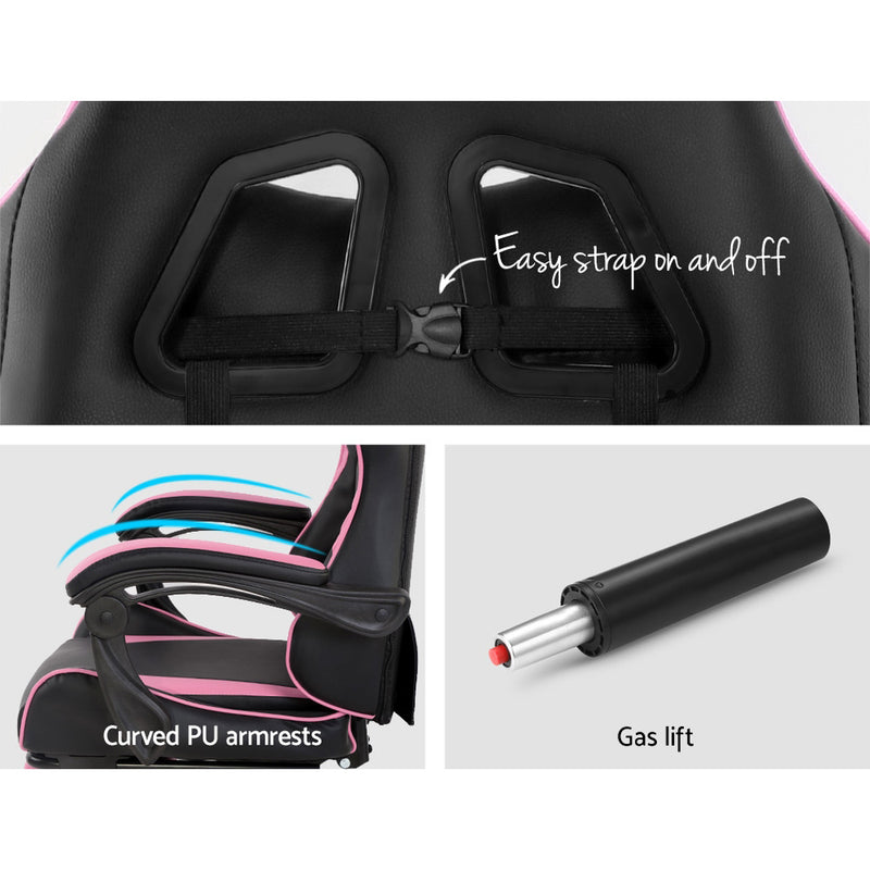 Office Chair Gaming Chair Computer Chairs Recliner PU Leather Seat Armrest Footrest Black Pink