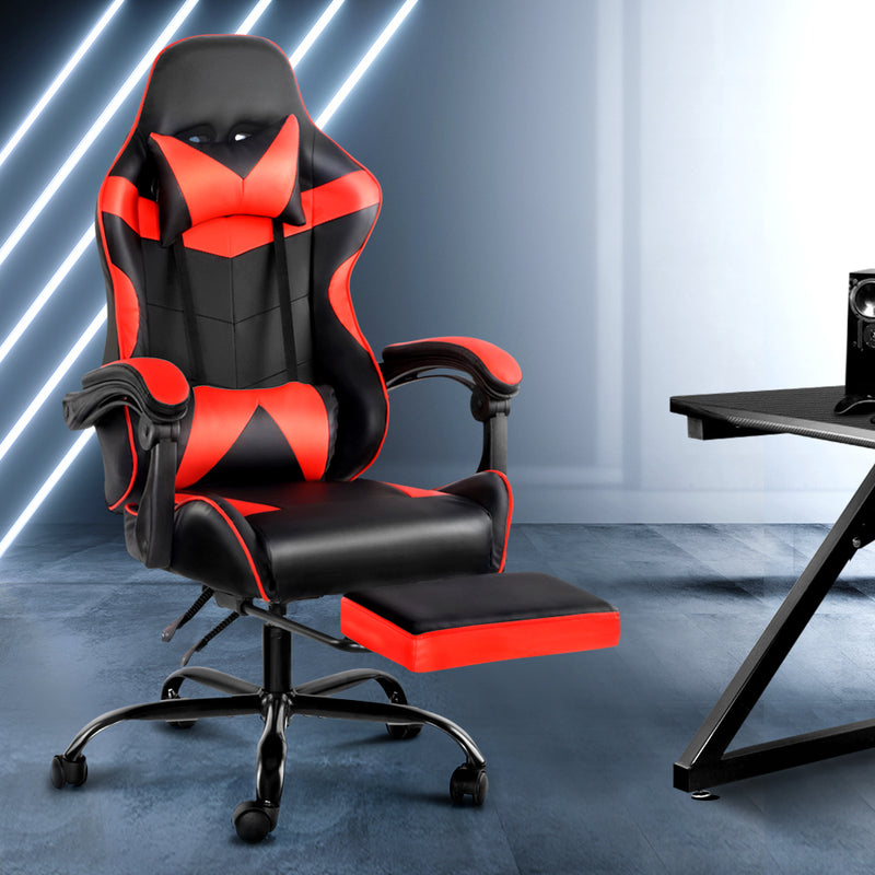 Gaming Office Chairs Computer Seating Racing Recliner Footrest Black Red