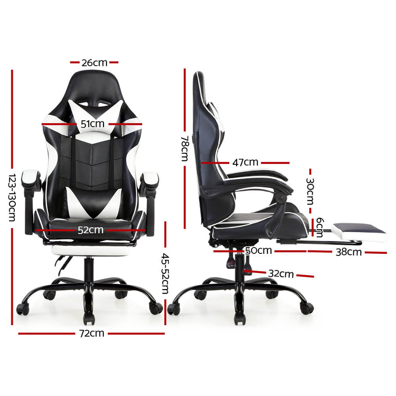 Gaming Office Chairs Computer Seating Racing Recliner Footrest Black White
