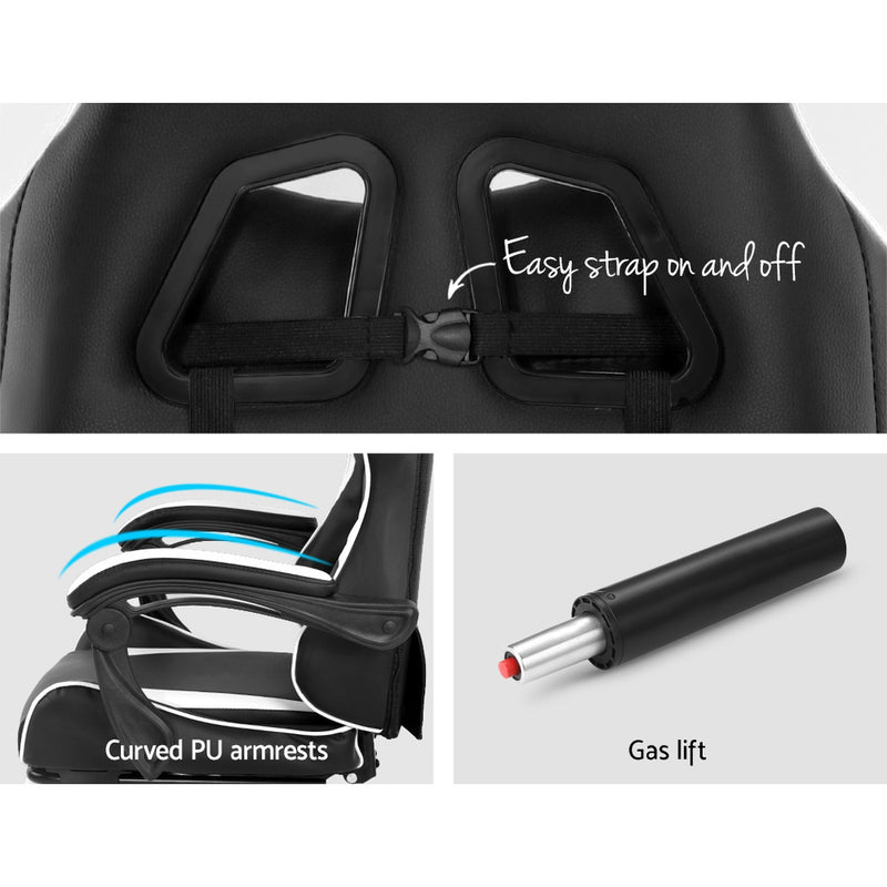 Gaming Office Chairs Computer Seating Racing Recliner Footrest Black White