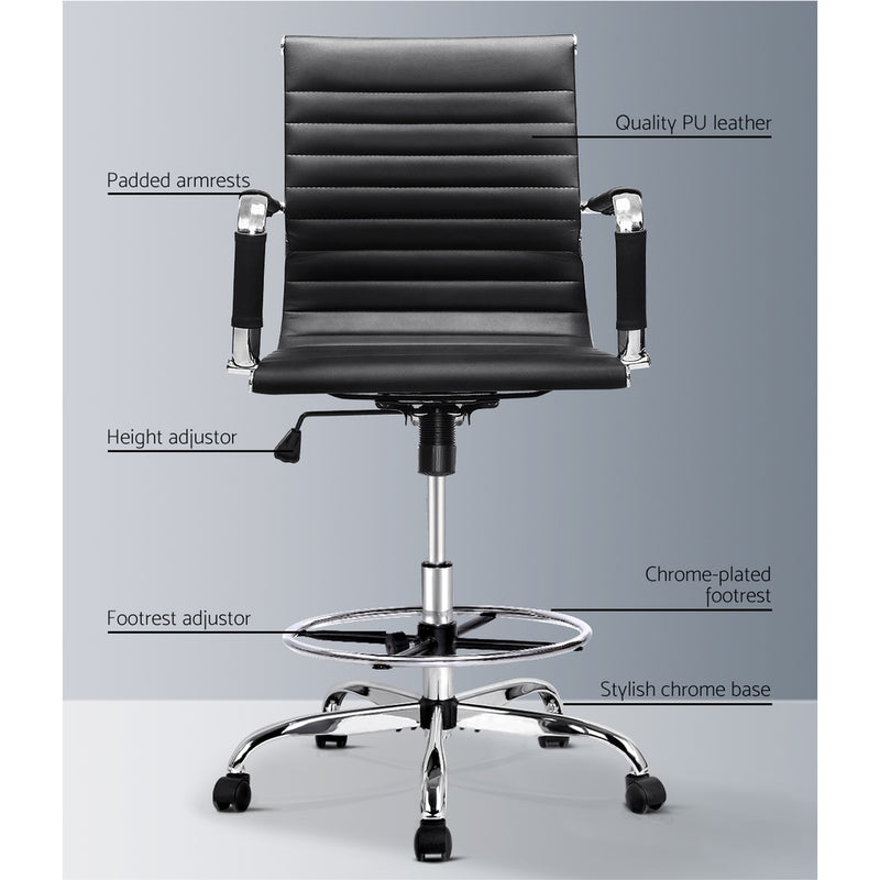 Office Chair Veer Drafting Stool Mesh Chairs Armrest Standing Desk Black