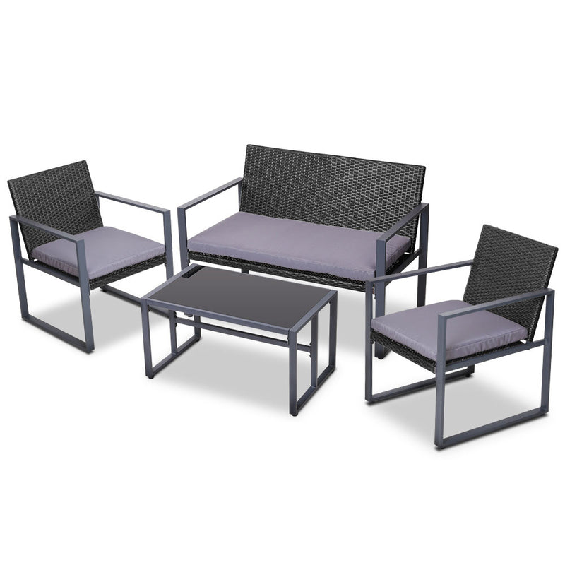 4PC Outdoor Furniture Patio Table Chair Black