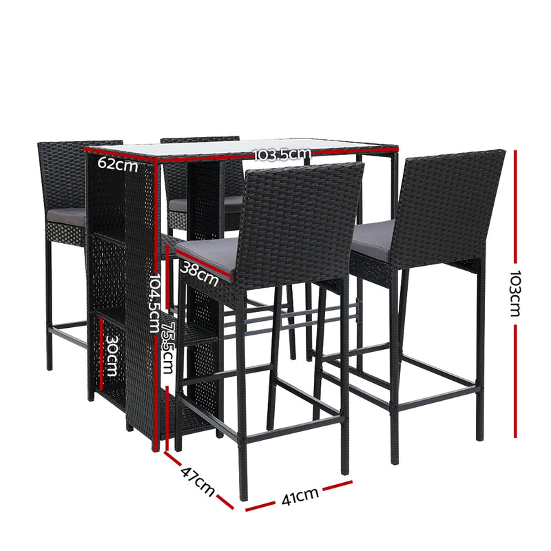 Outdoor Bar Set Table Stools Furniture Wicker 5PCS