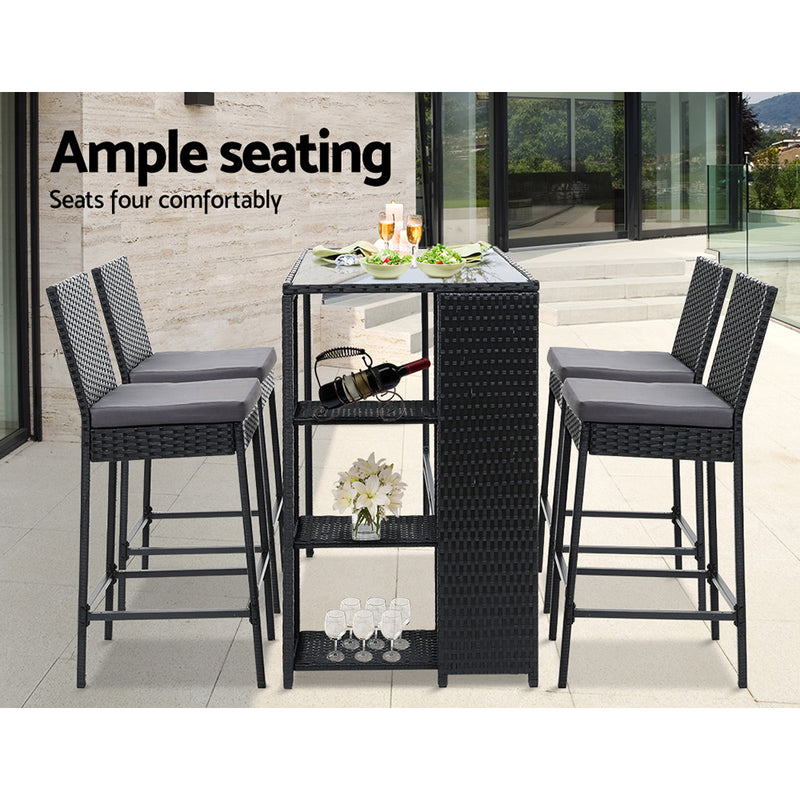 Outdoor Bar Set Table Stools Furniture Wicker 5PCS
