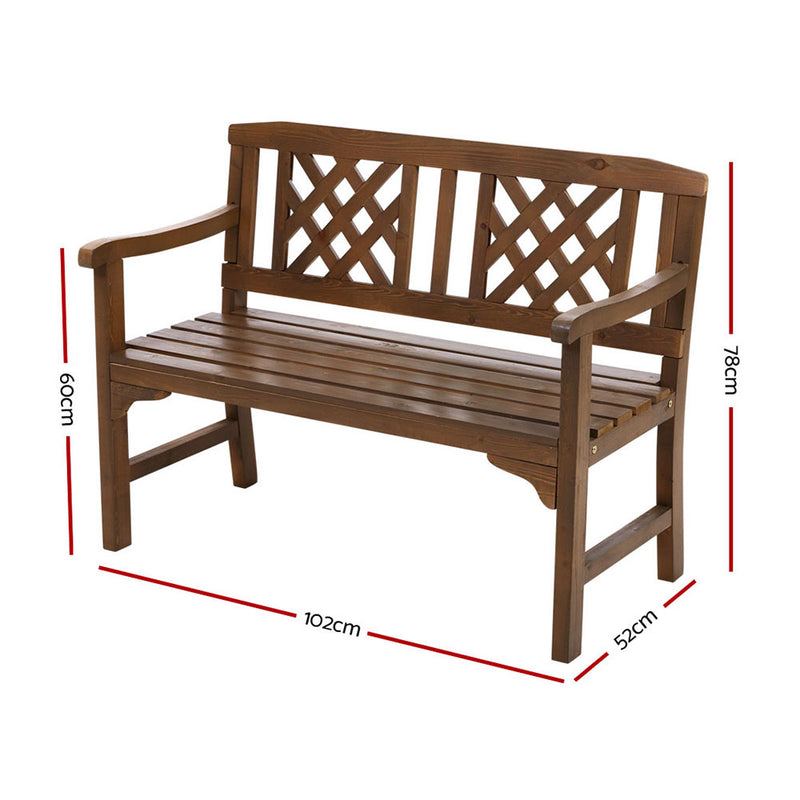 Wooden Garden Bench 2 Seat Patio Furniture Timber Outdoor Lounge Chair Natural
